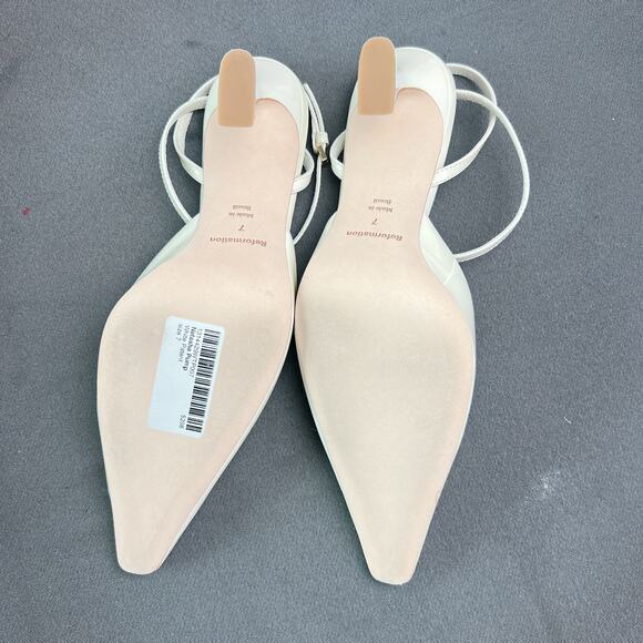 Reformation Natasha White Patent Slingback Pumps Sz 7 - Picture 3 of 5